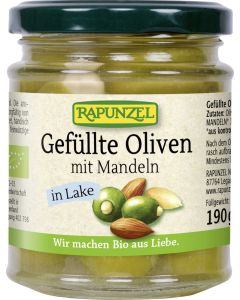 Oliven grün, gefüllt mit Mandeln in Lake, 190g