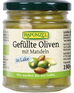 Oliven grün, gefüllt mit Mandeln in Lake, 190g