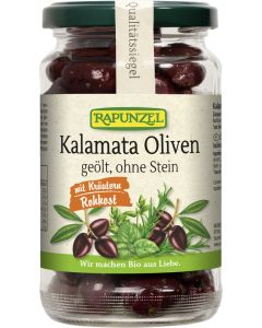Oliven Kalamata mit Kräutern, ohne Stein geölt, 170g